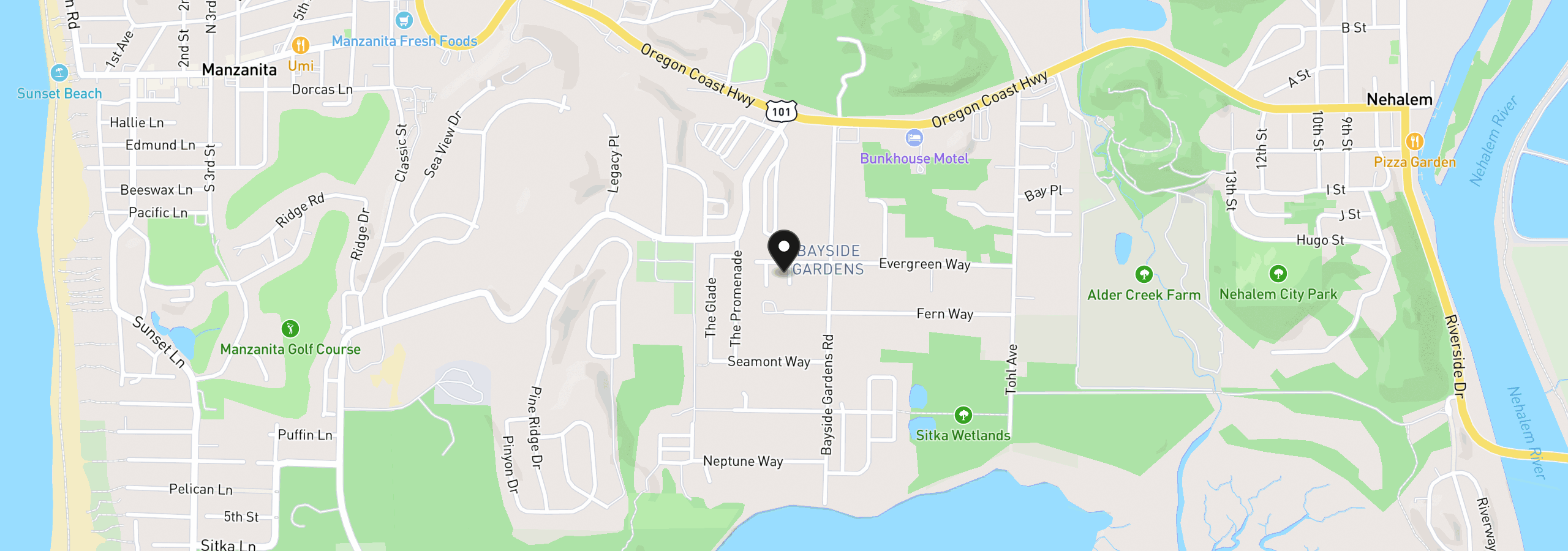 Map showing the location of 11145 Evergreen Way, Nehalem, OR 97131