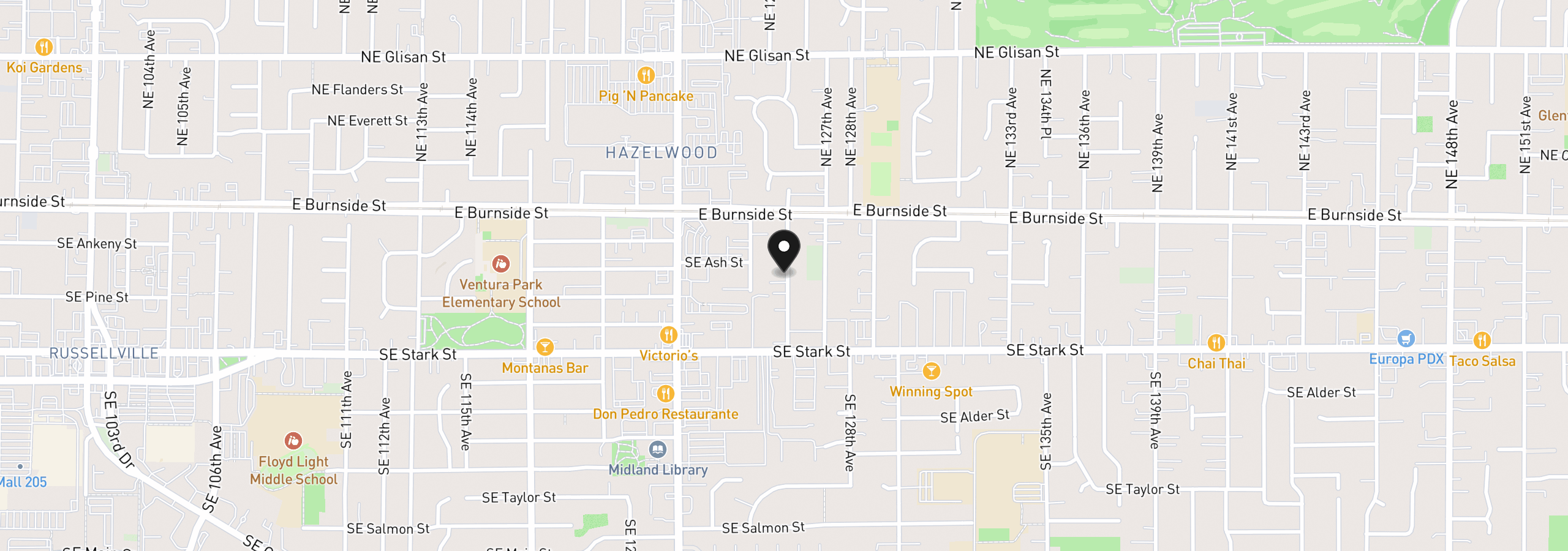 Map showing the location of 125 SE 126th Ave, Portland, OR 97233