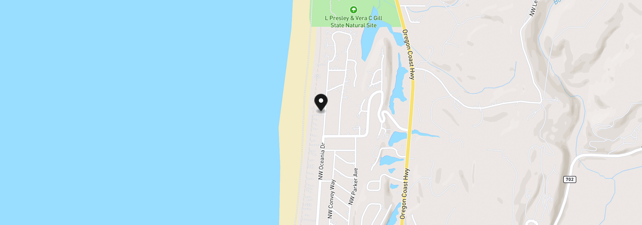 Map showing the location of 3300 NW Oceania Dr, Waldport, OR 97394