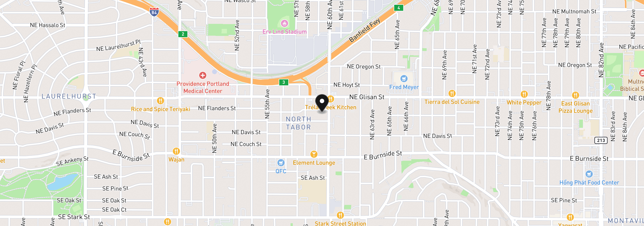 Map showing the location of 5914 NE Flanders St, Portland, OR 97213
