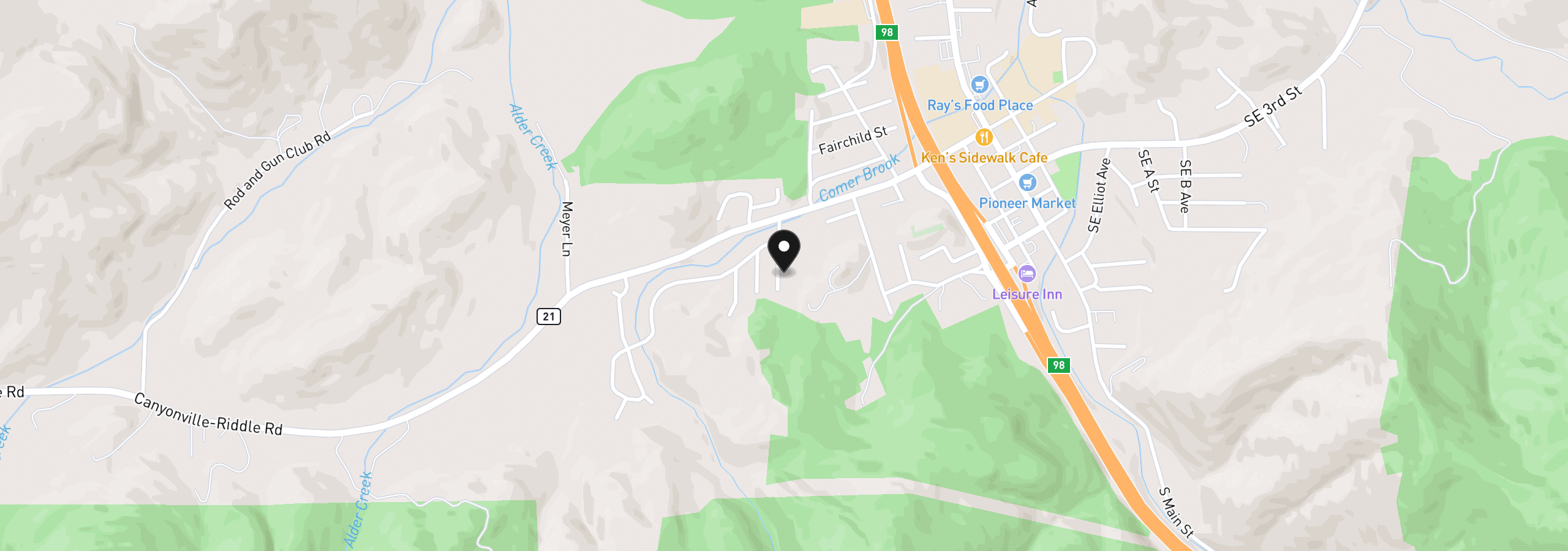 Map showing the location of 166 Samantha Way, Canyonville, OR 97417