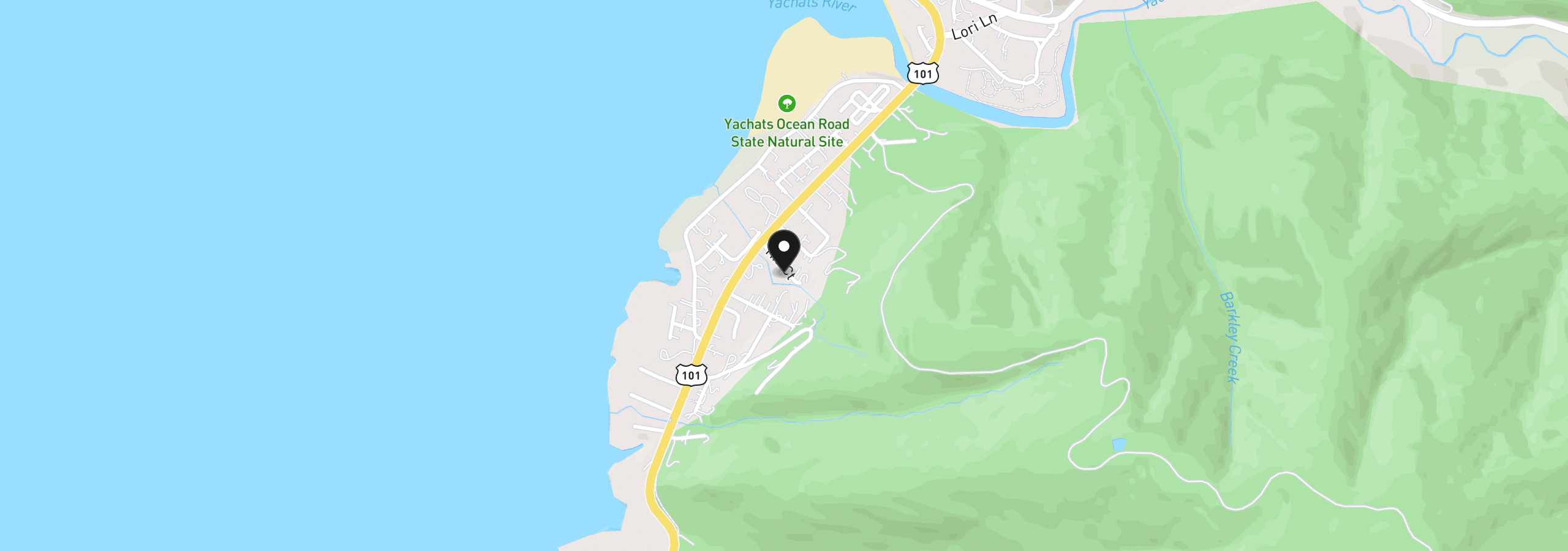 Map showing the location of 350 Hill Ct, Yachats, OR 97498