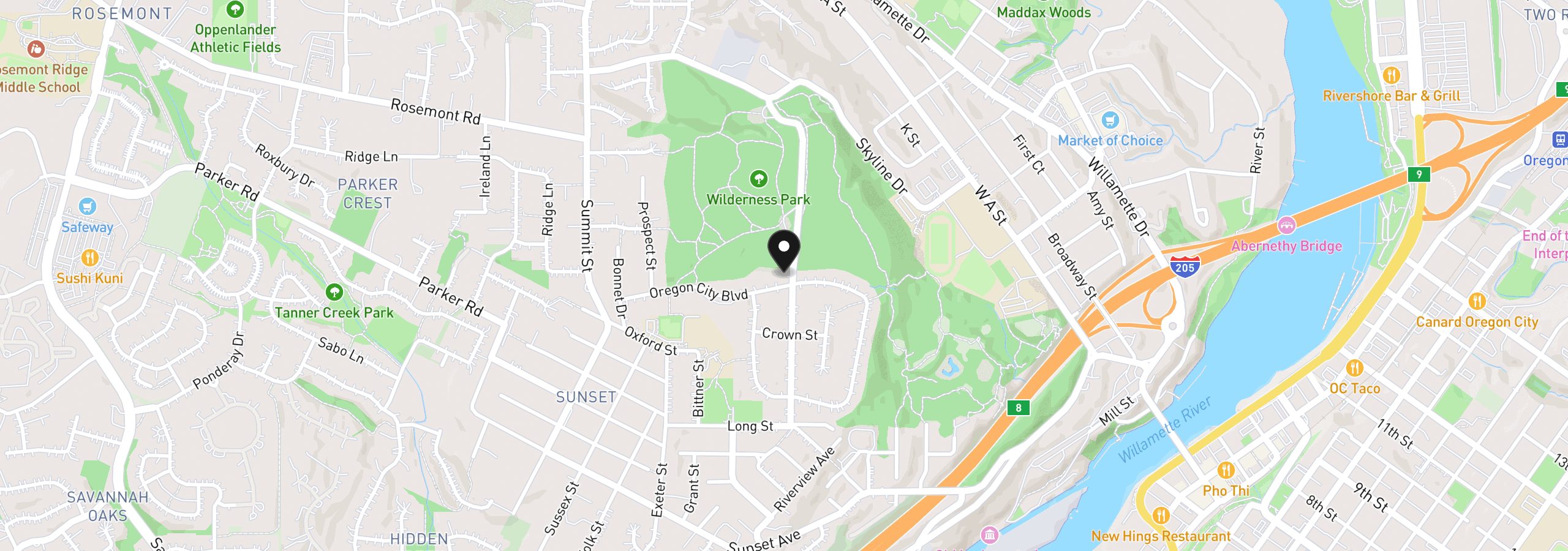 Map showing the location of 22491 Clark St, West Linn, OR 97068