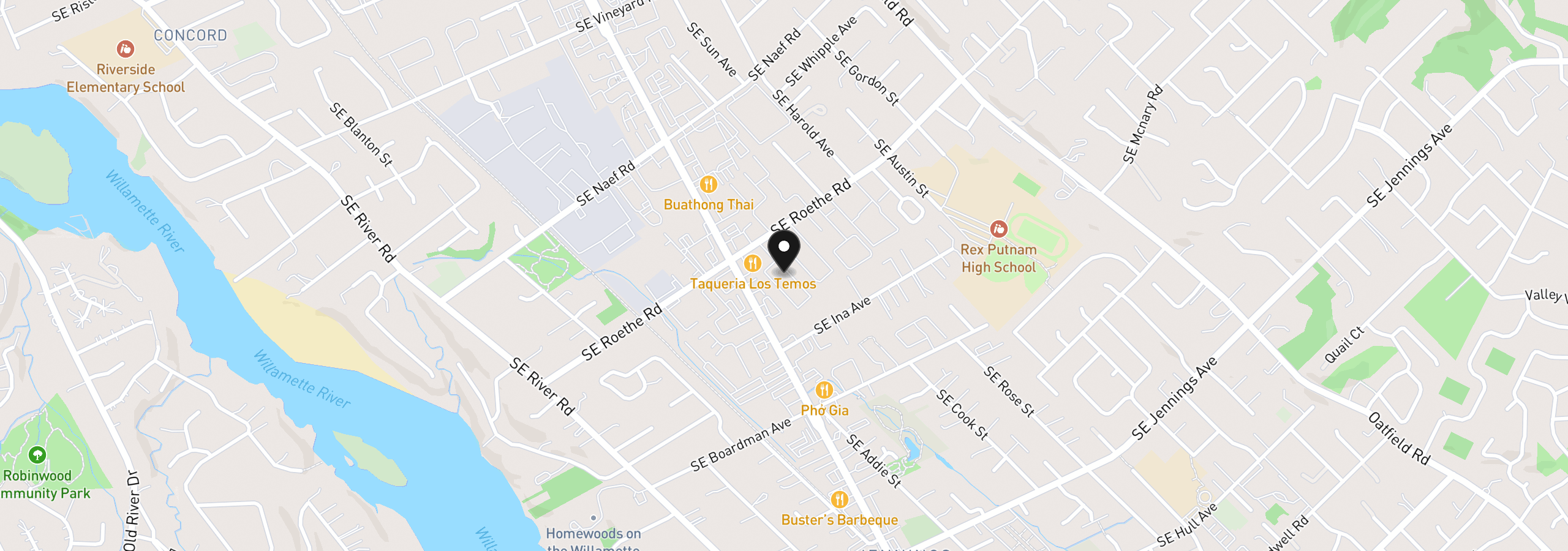 Map showing the location of 4400 SE Roethe Rd 31, Milwaukie, OR 97267
