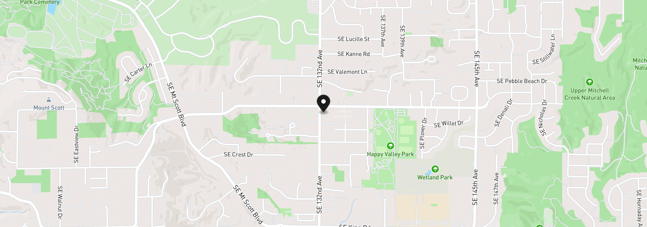 Map showing the location of 13258 SE Ridgecrest Rd, Happy Valley, OR 97086