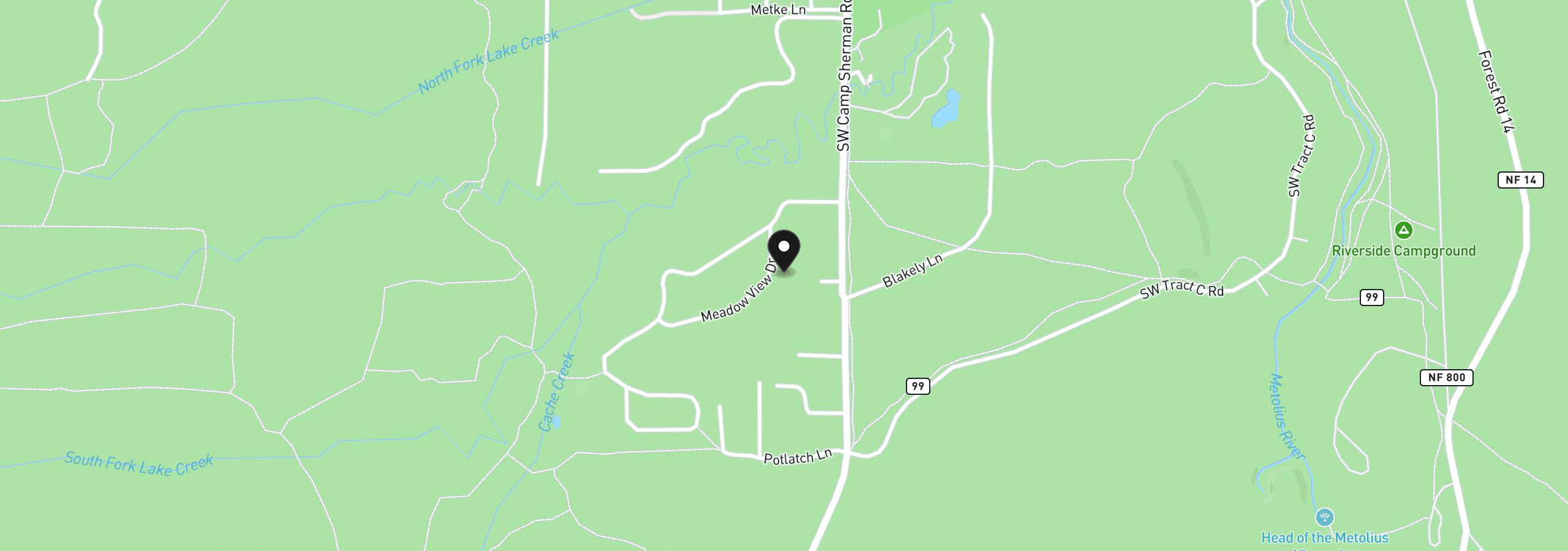 Map showing the location of 13619 SW Meadowview Dr, Camp Sherman, OR 97730