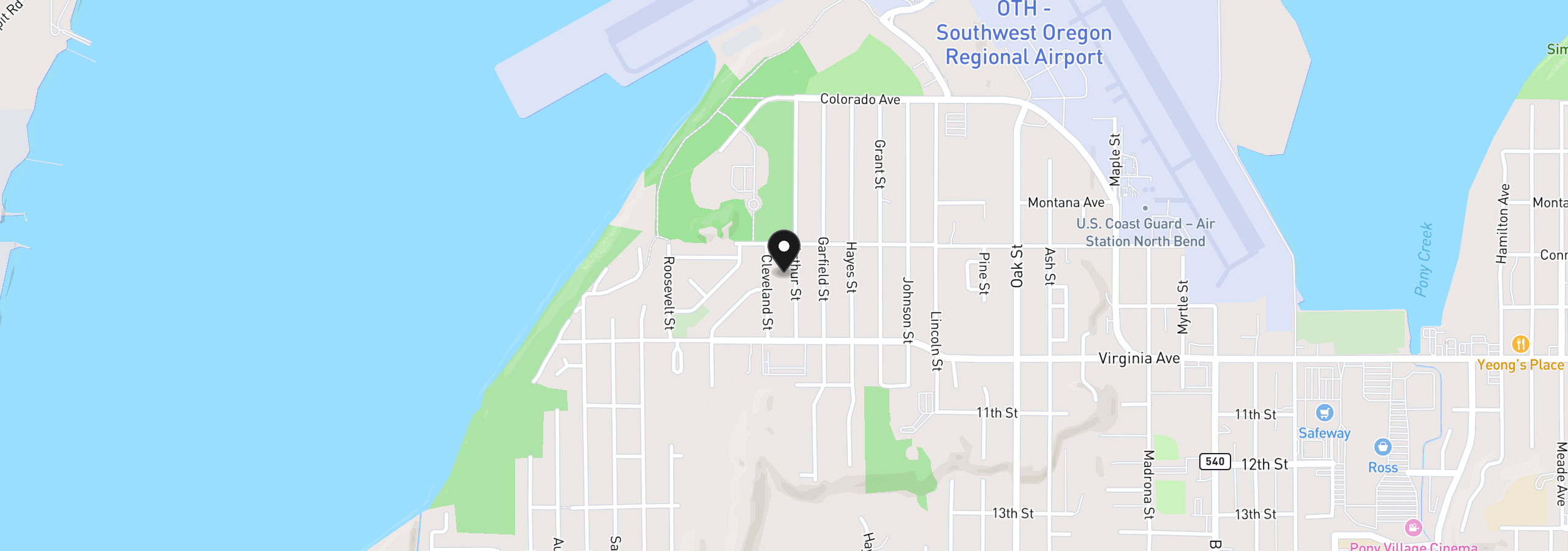 Map showing the location of 1830 Arthur St, North Bend, OR 97459
