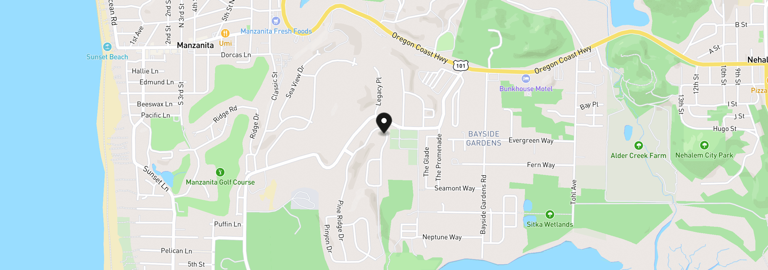Map showing the location of 10345 Pine Ridge Dr, Manzanita, OR 97130