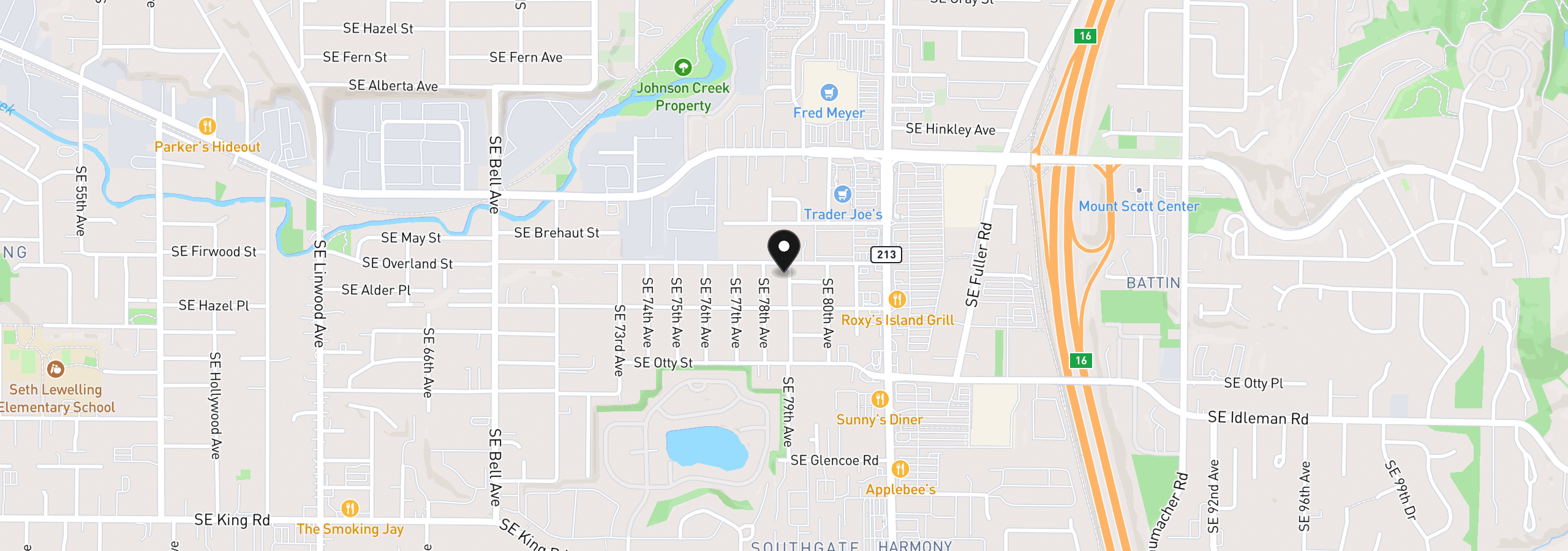 Map showing the location of 9505 SE 79th Ave, Milwaukie, OR 97222