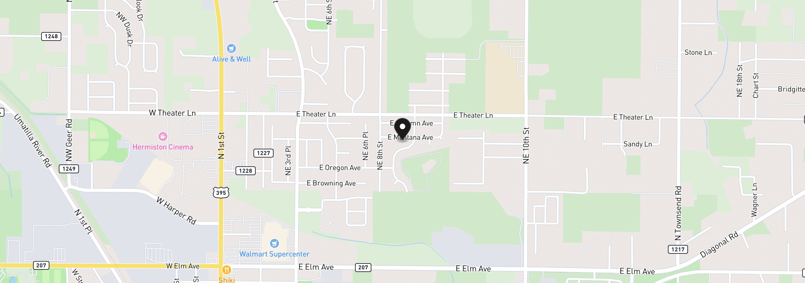 Map showing the location of 840 E Montana, Hermiston, OR 97838