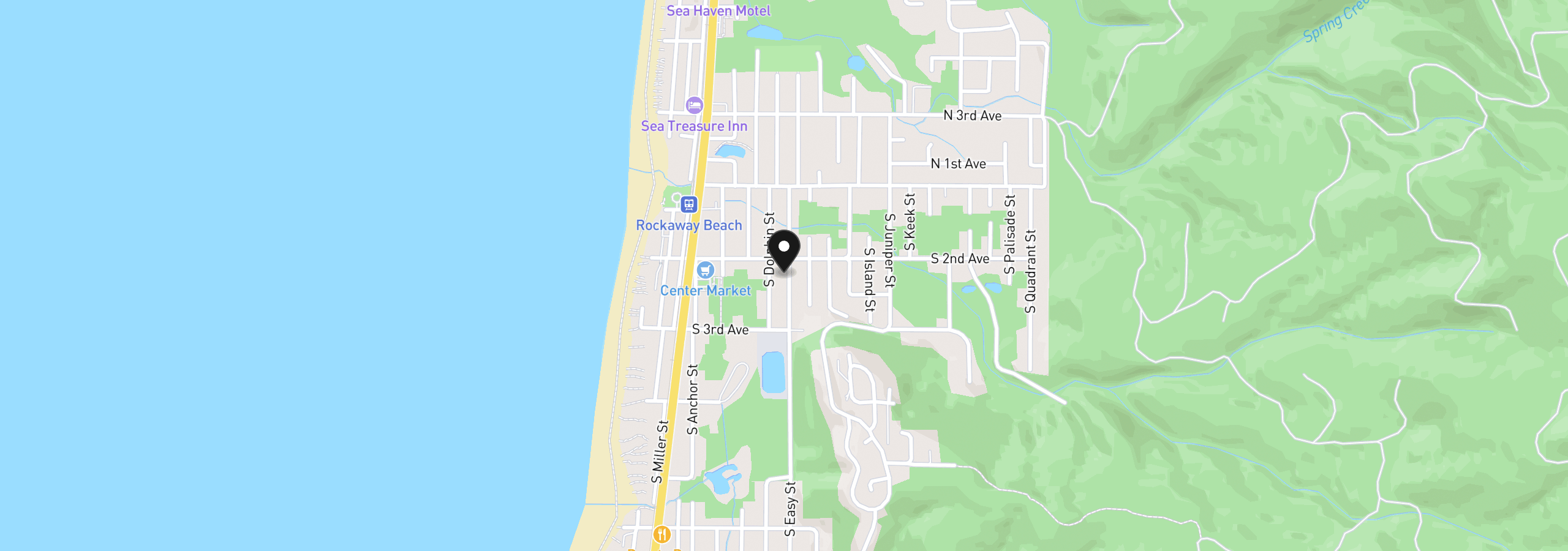 Map showing the location of 13300 S Easy Street, Rockaway Beach, OR 97136