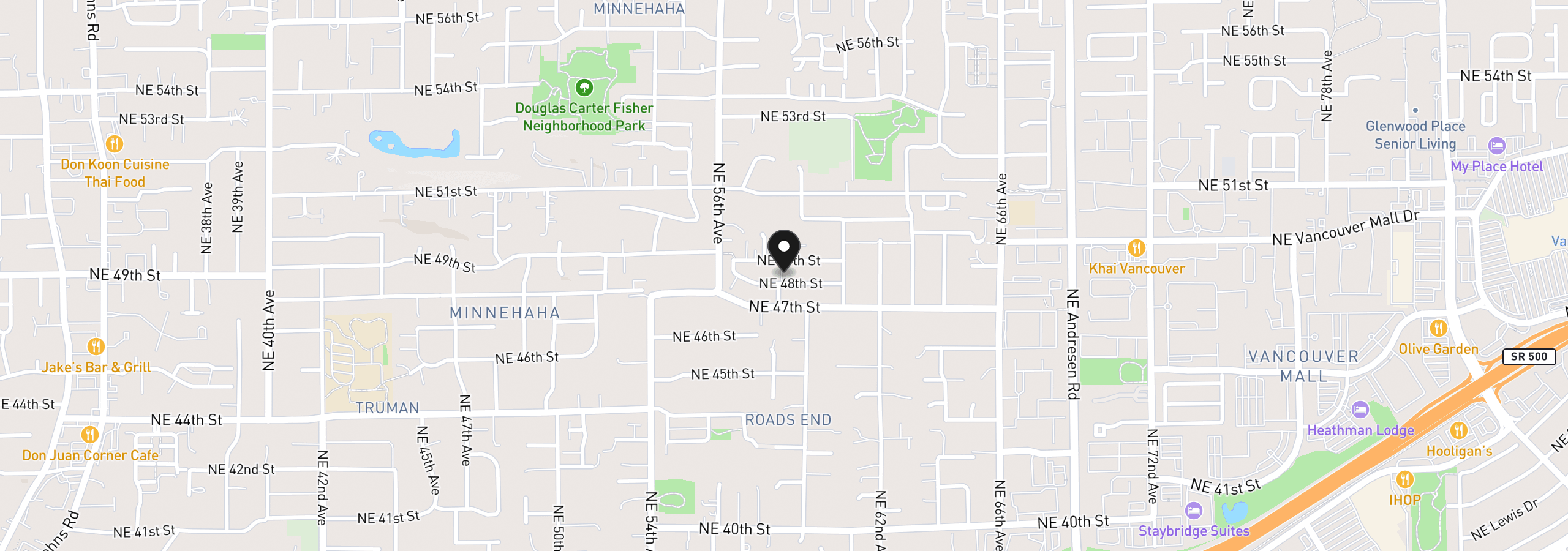 Map showing the location of 5800 NE 48th St, Vancouver, Wa 98661