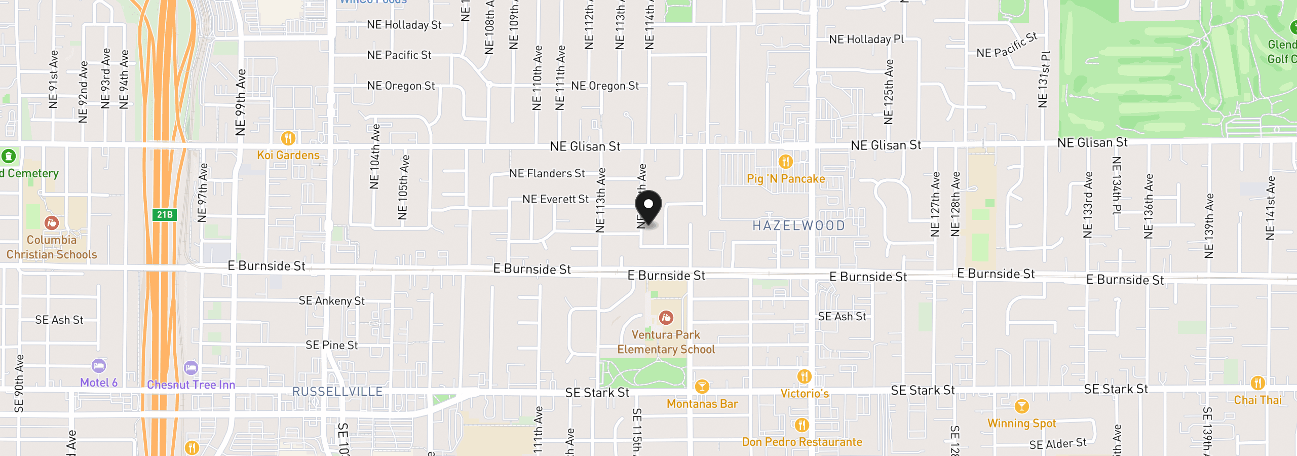 Map showing the location of 204 NE 114th Ave, Portland, OR 97220