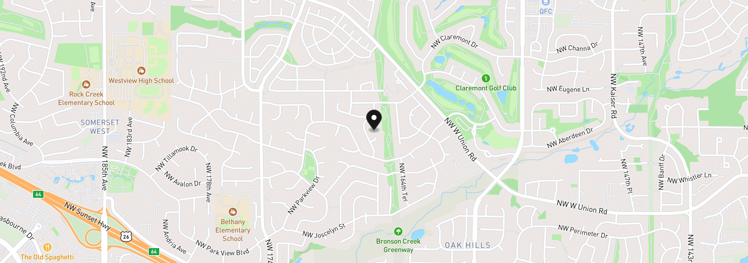 Map showing the location of 3750 NW 166th Dr, Beaverton, OR 97006