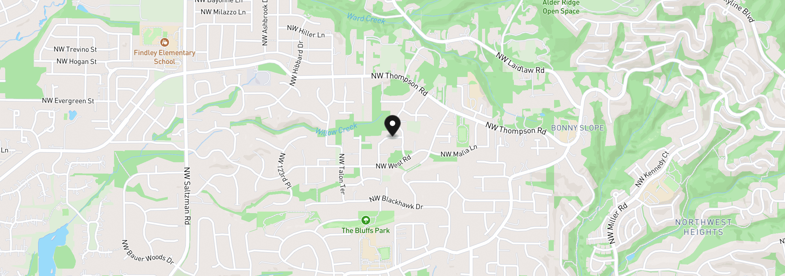 Map showing the location of 11550 NW Pagosa Ln, Portland, OR 97229