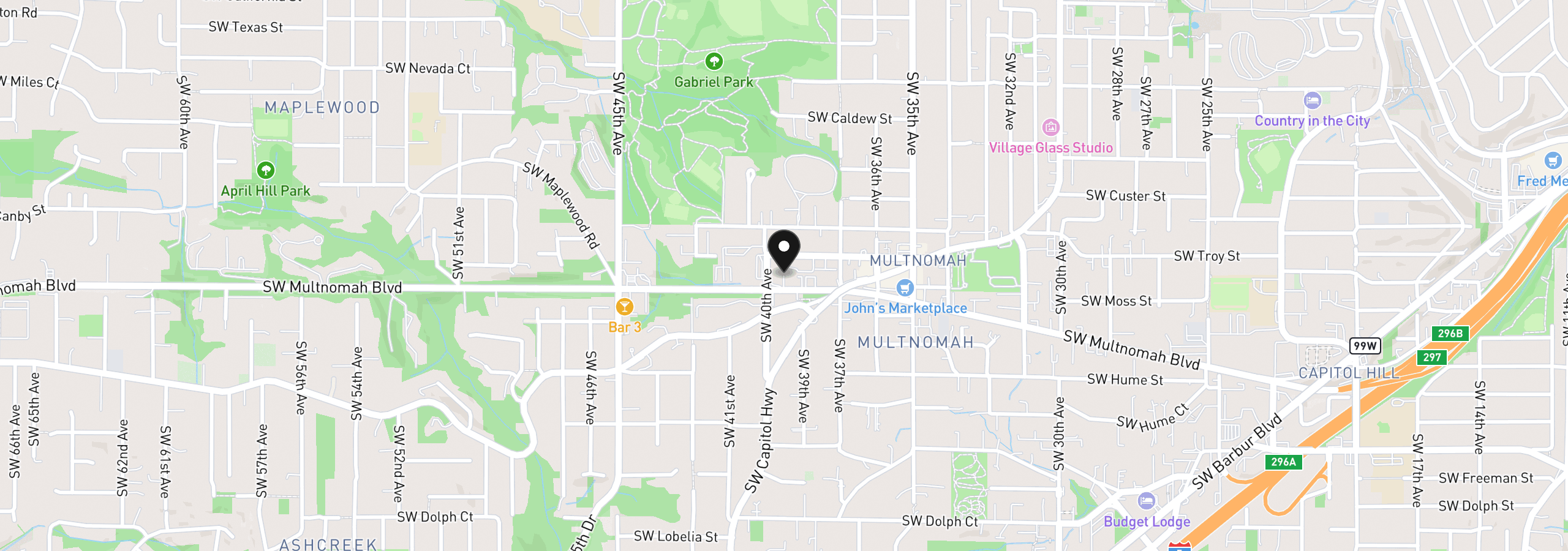 Map showing the location of 3925 SW Multnomah Blvd 201, Portland, OR 97219