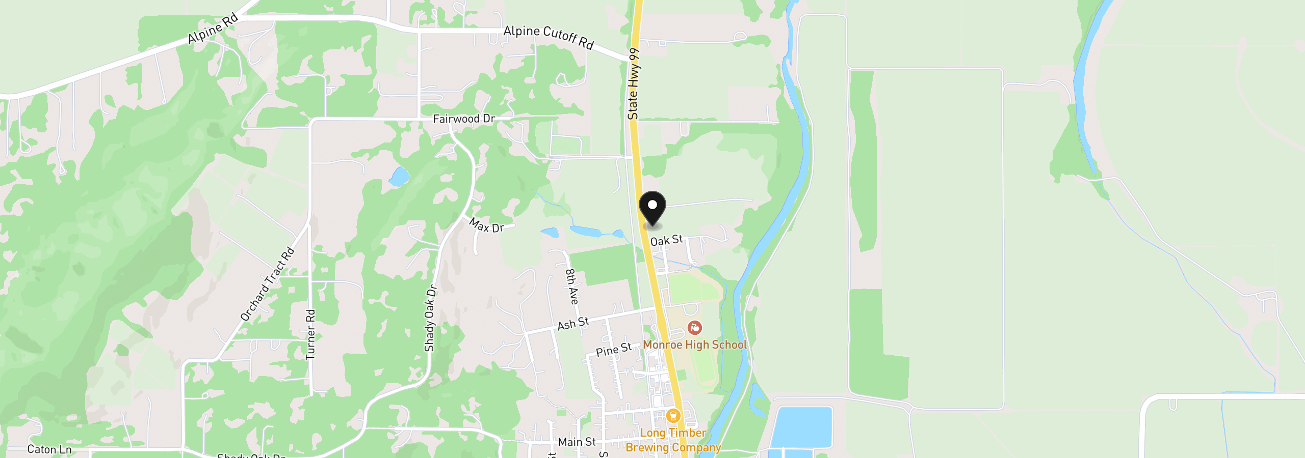 Map showing the location of Oak St, Monroe, OR 97456