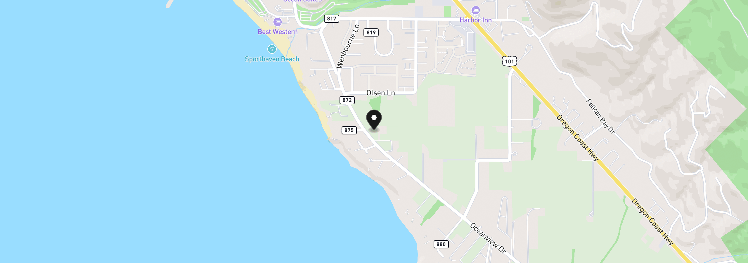 Map showing the location of Oceanview Dr, Brookings, OR 97415
