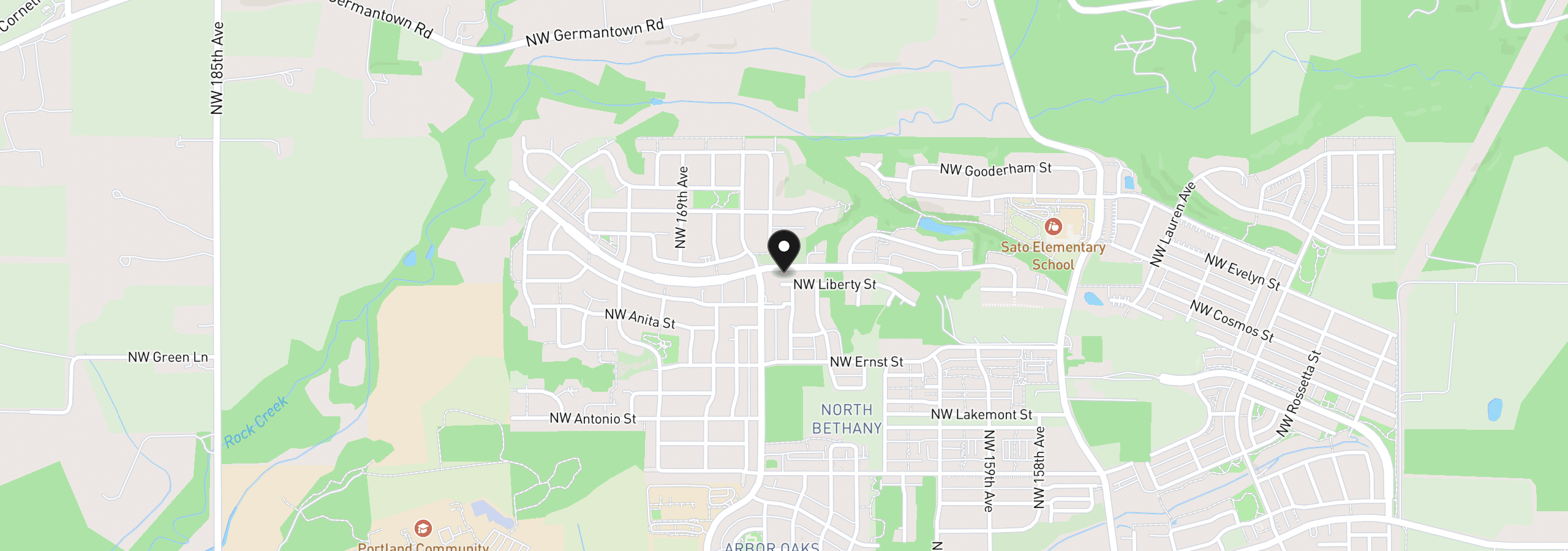 Map showing the location of 16535 NW Liberty St, Portland, OR 97229