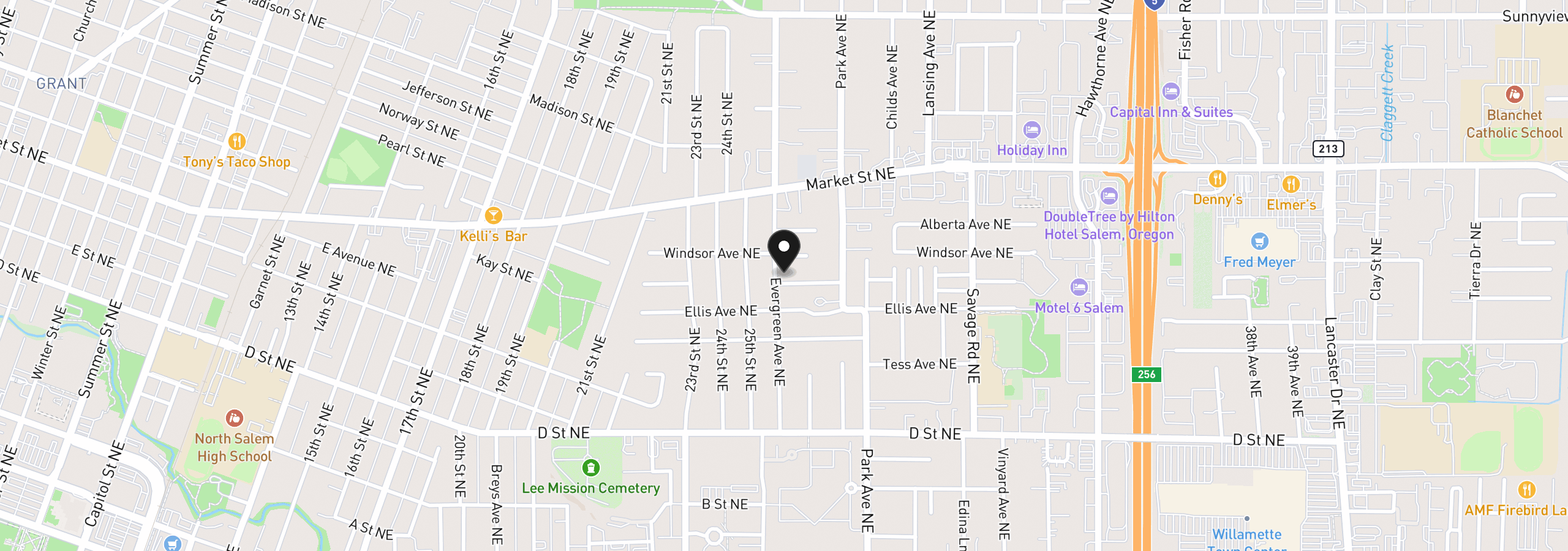 Map showing the location of 1460 Evergreen Ave, Salem, OR 97301