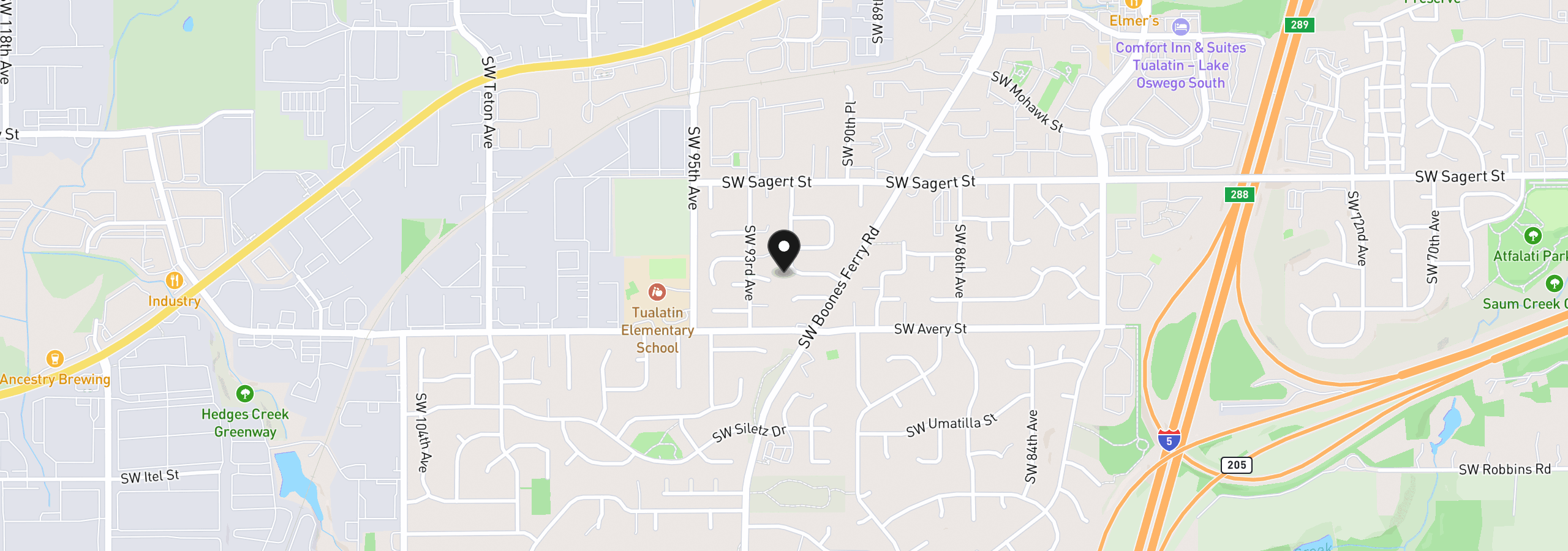Map showing the location of 9150 SW Apache Dr, Tualatin, OR 97062
