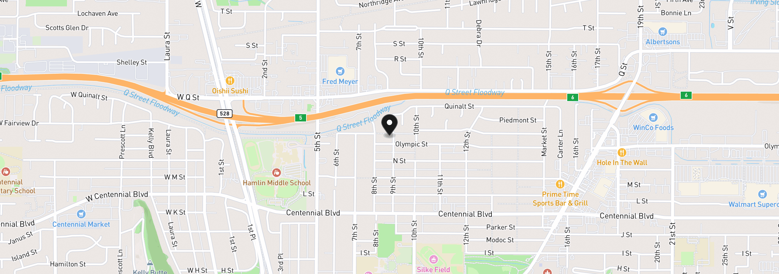 Map showing the location of 1620 9th St, Springfield, OR 97477