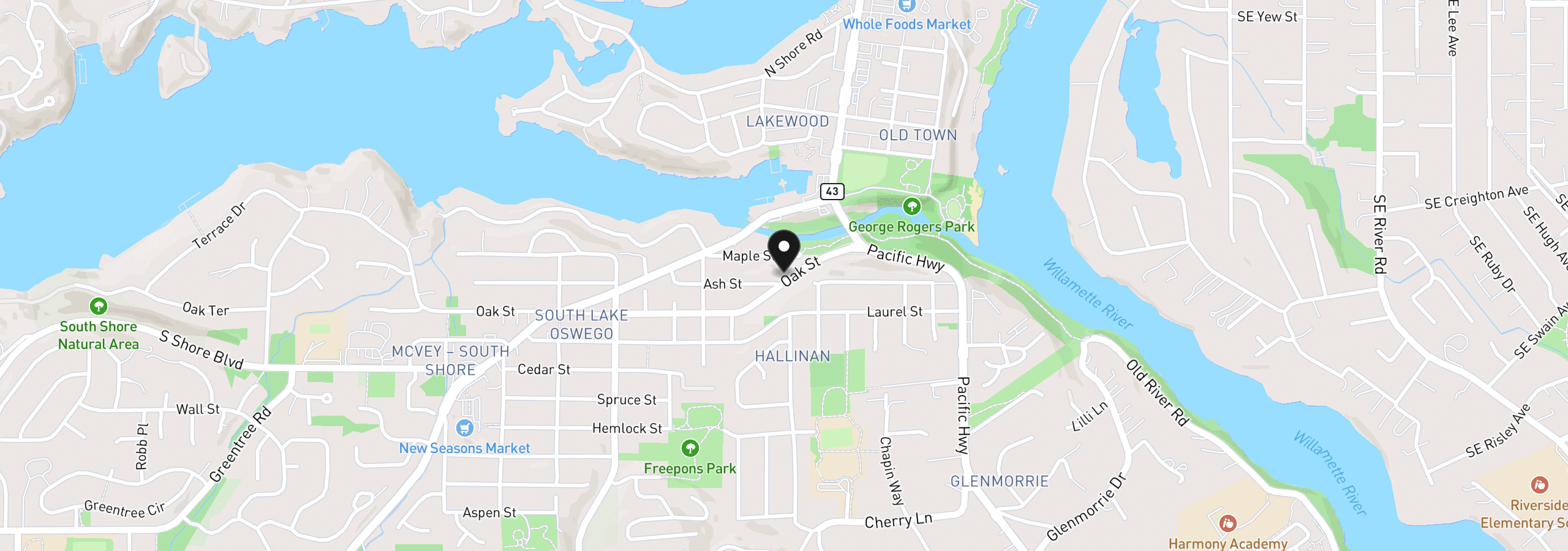Map showing the location of 605 Ash St, Lake Oswego, OR 97034