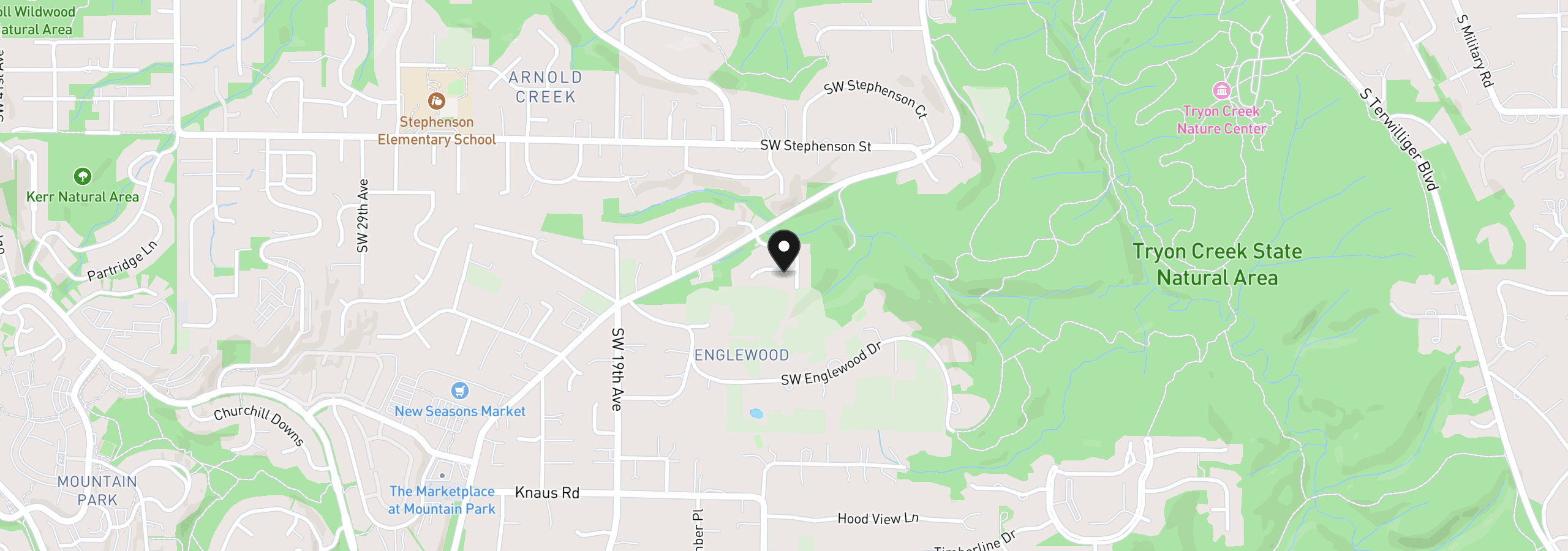 Map showing the location of 1214 SW Ophelia St, Portland, OR 97219