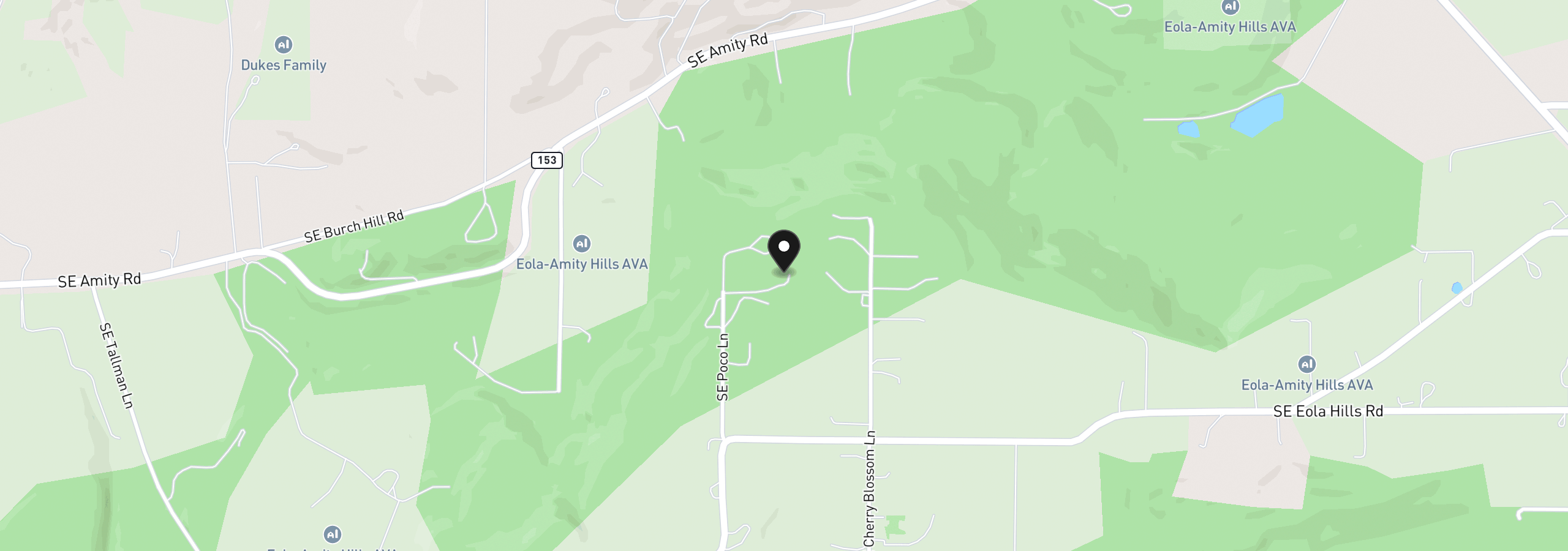 Map showing the location of 20265 SE Poco Ln, Amity, OR 97101