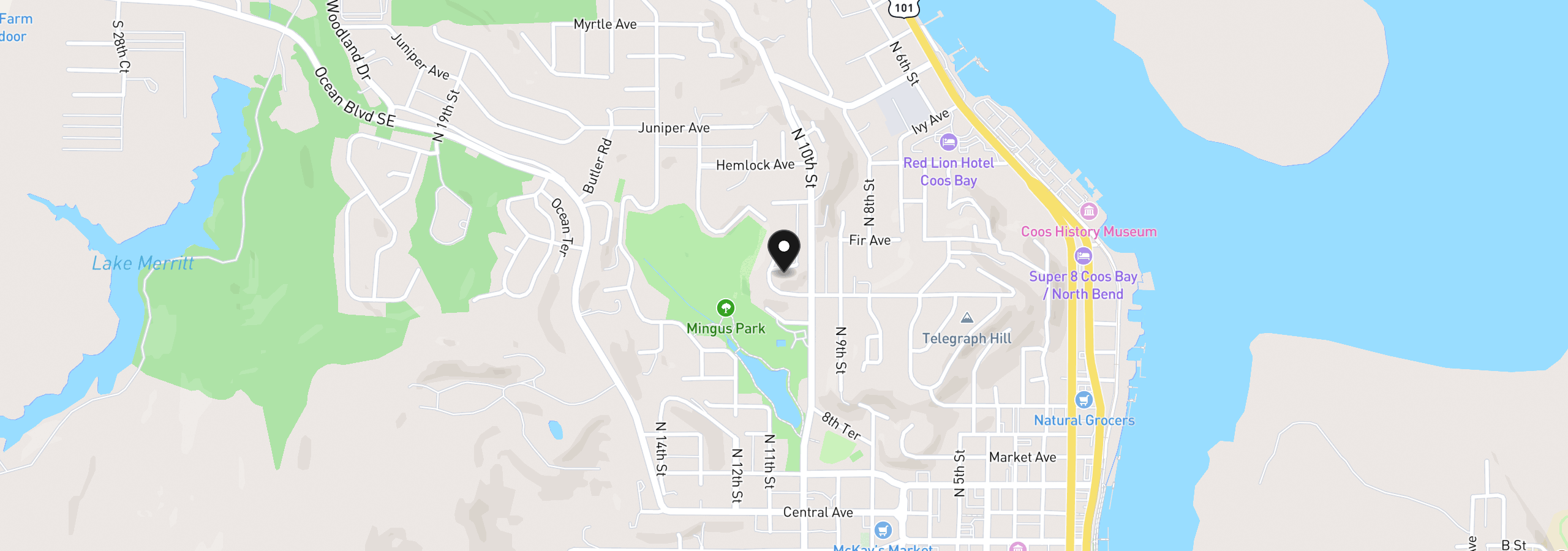 Map showing the location of 1065 Elm Ave, Coos Bay, OR 97420