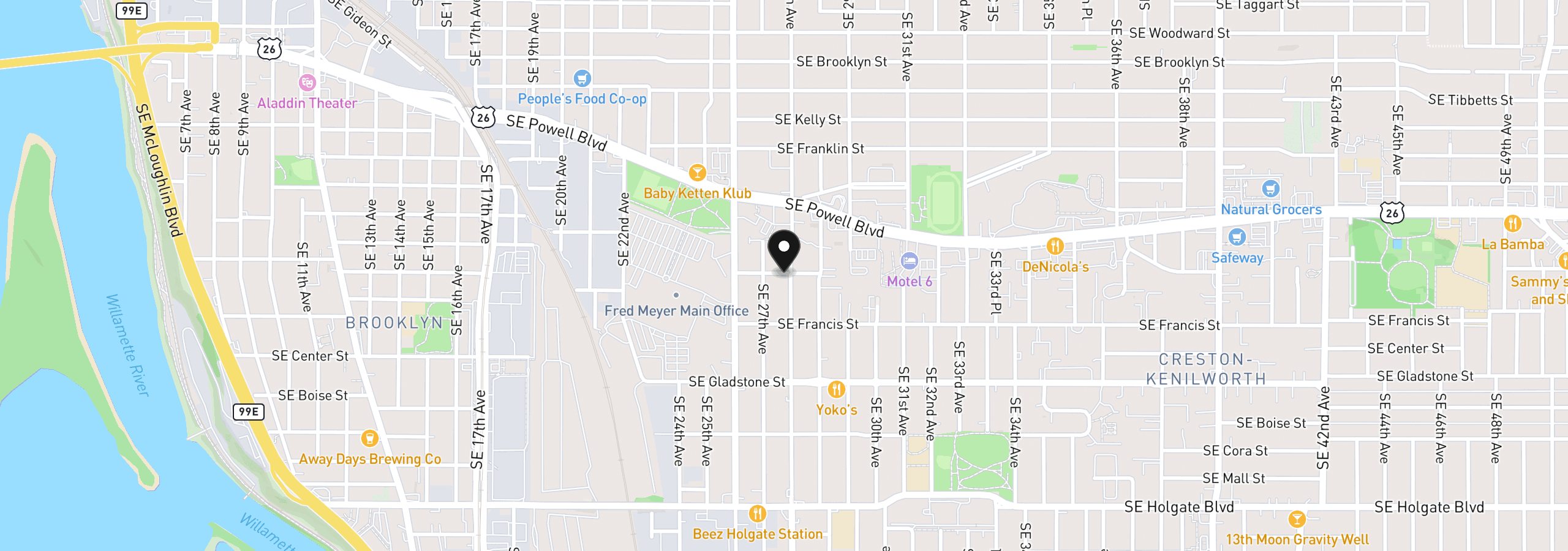 Map showing the location of 2786 SE Rhone St, Portland, OR 97202
