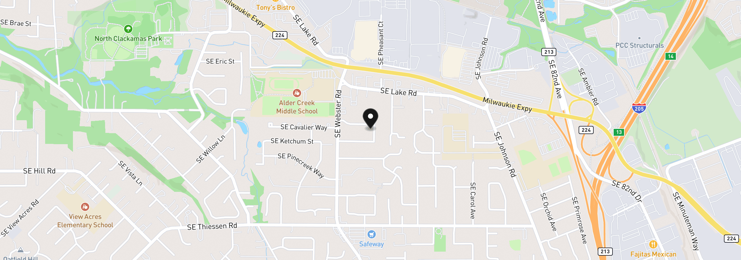 Map showing the location of 14049 SE Estella Ave, Milwaukie, OR 97267