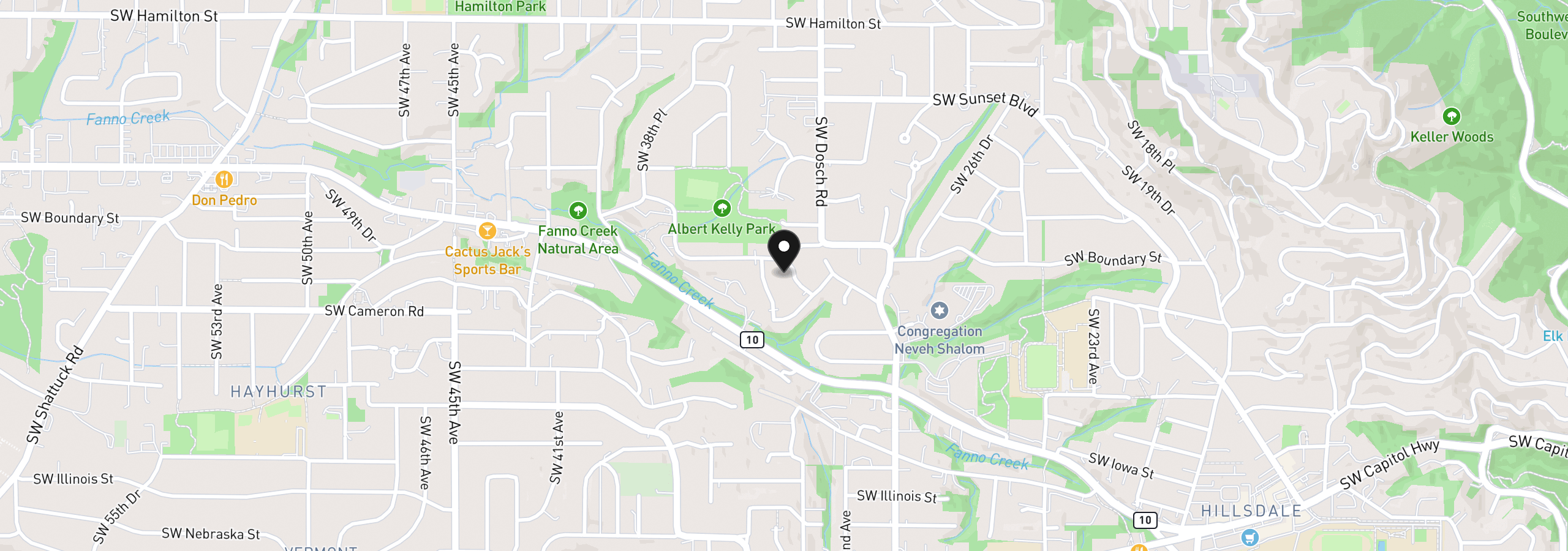 Map showing the location of 5321 SW 33rd Dr, Portland, OR 97239