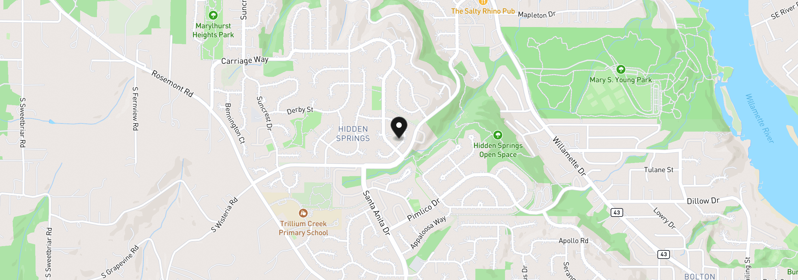 Map showing the location of 2949 Hunter Way, West Linn, OR 97068