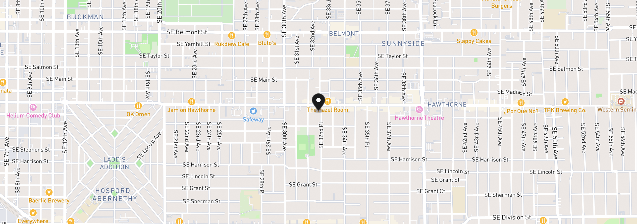 Map showing the location of 1523 SE 32nd Pl, Portland, OR 97214
