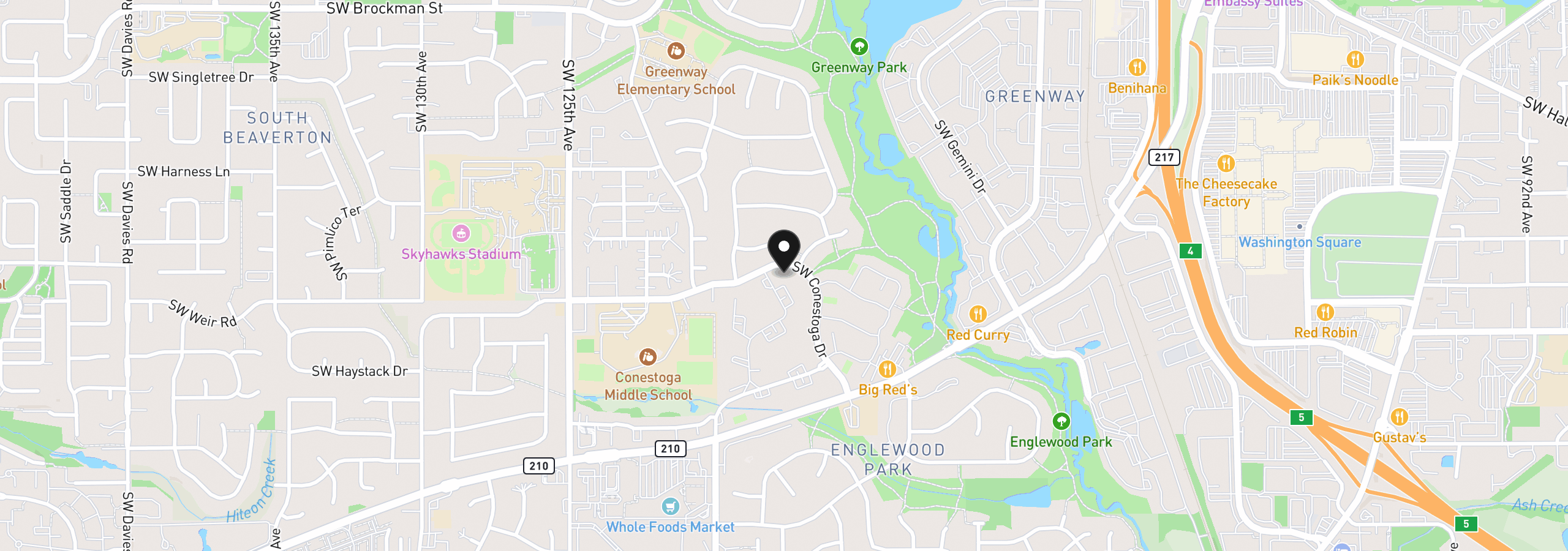 Map showing the location of 9912 SW Trapper Ter, Beaverton, OR 97008
