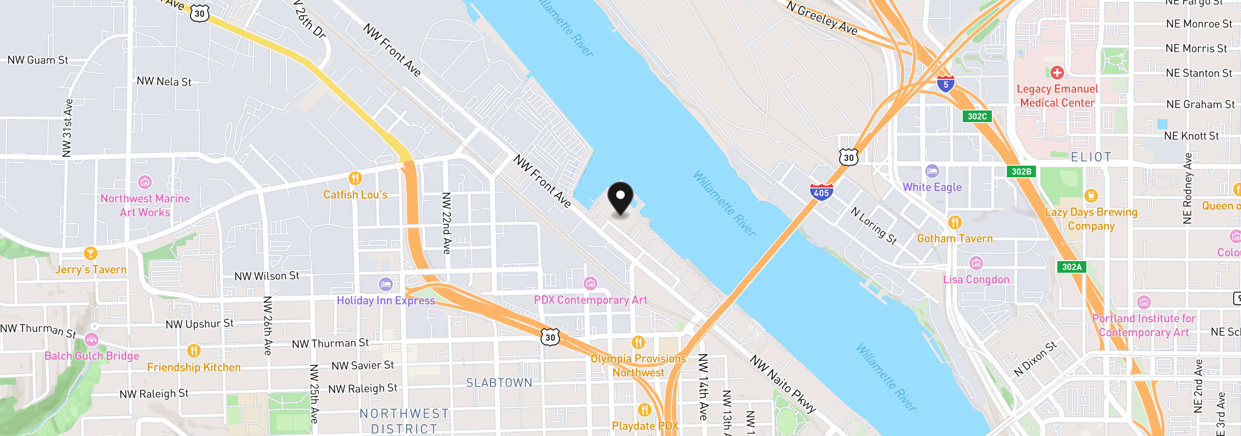 Map showing the location of 1830 NW Riverscape St 801, Portland, OR 97209