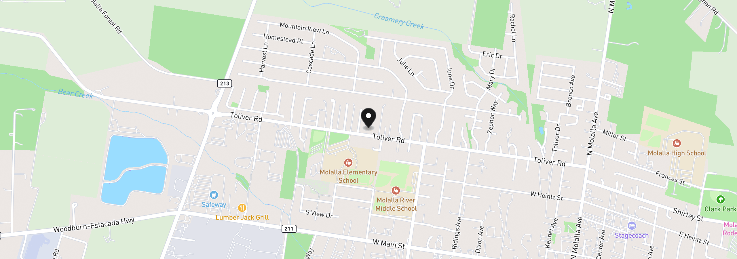 Map showing the location of 829 Toliver Rd, Molalla, OR 97038