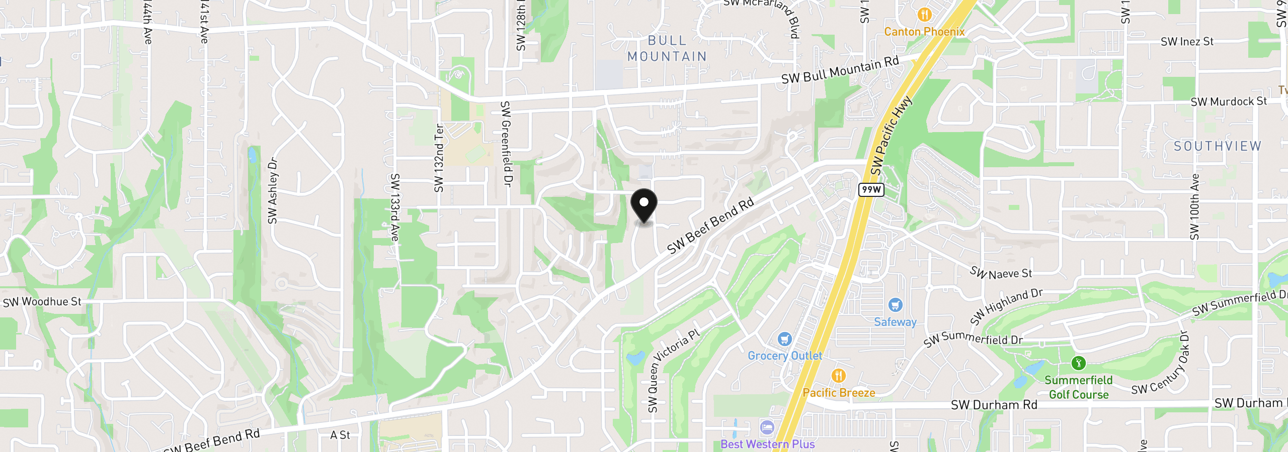 Map showing the location of 15254 SW Turnagain Dr, Tigard, OR 97224