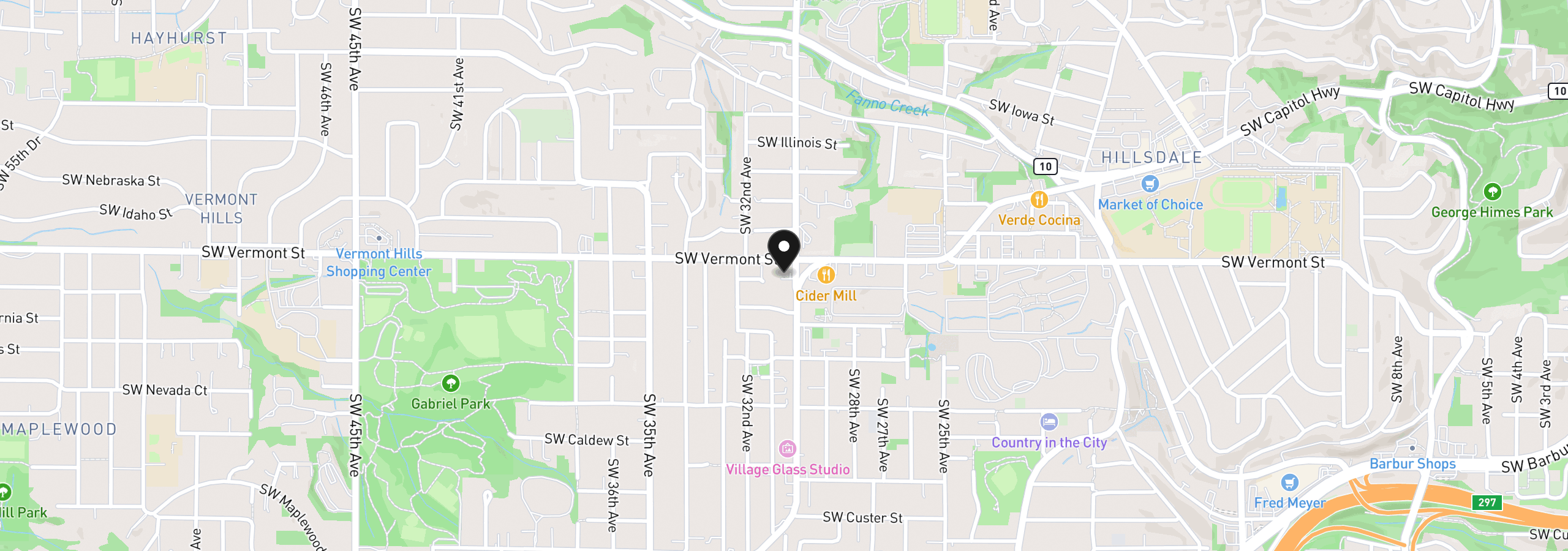 Map showing the location of 6737 SW 30th Ave B, Portland, OR 97219