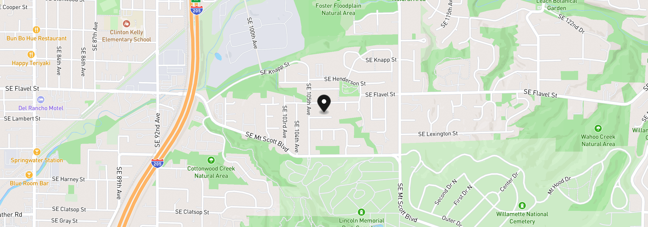 Map showing the location of 10603 SE Malden St, Portland, OR 97266