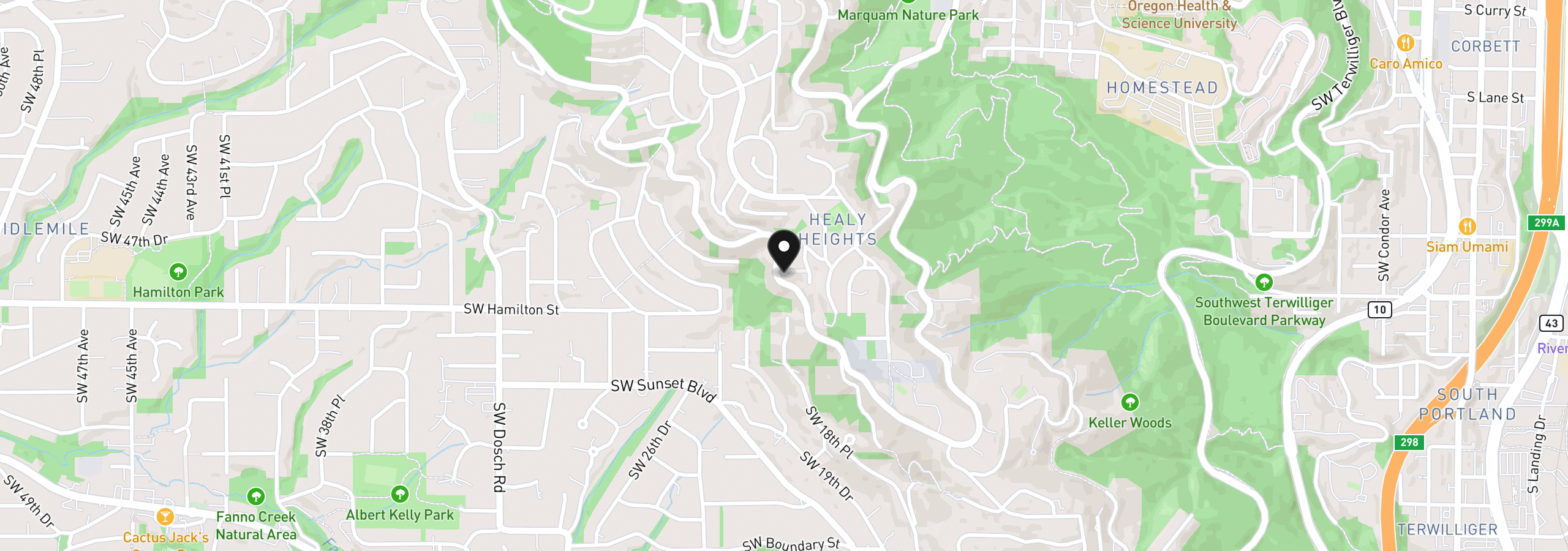 Map showing the location of 3250 SW Donner Way Ct, Portland, OR 97239