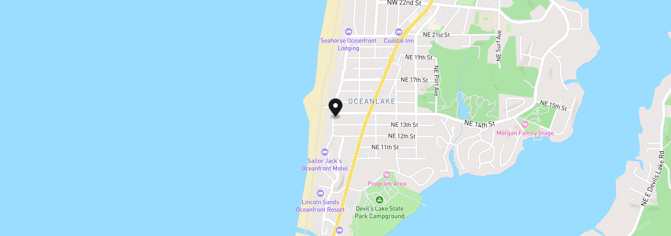 Map showing the location of 1334 NW Harbor Ave, Lincoln City, OR 97367