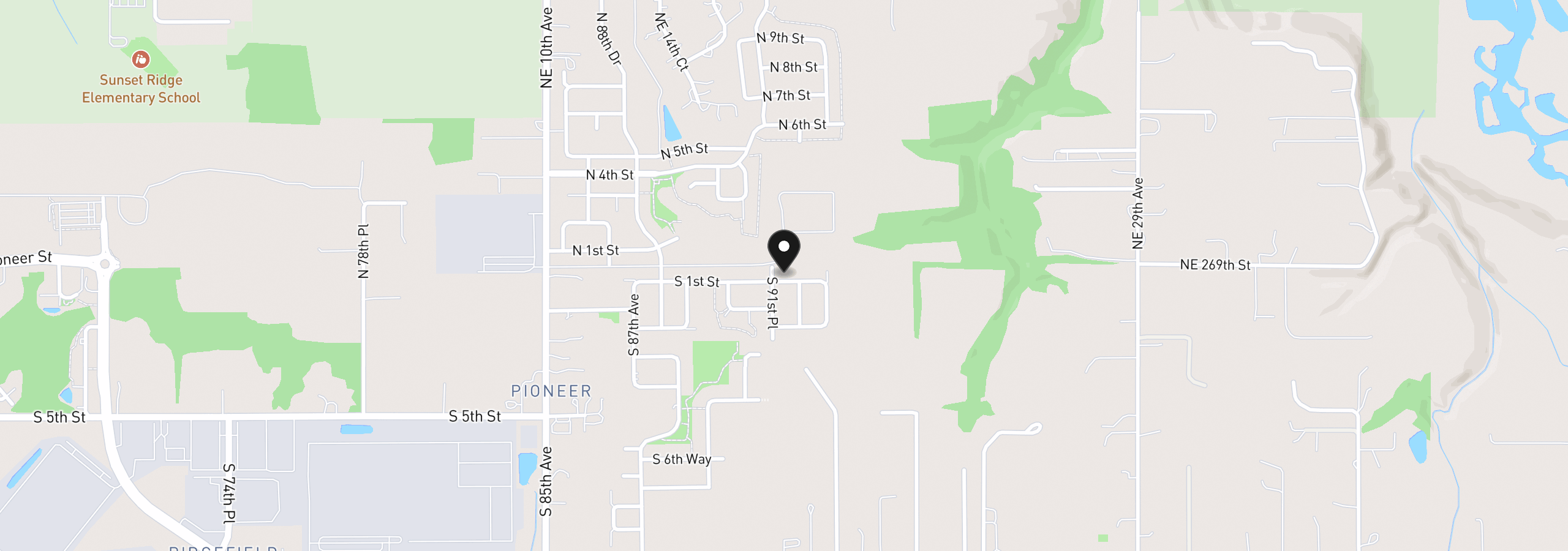 Map showing the location of 9110 S 1st St, Ridgefield, Wa 98642