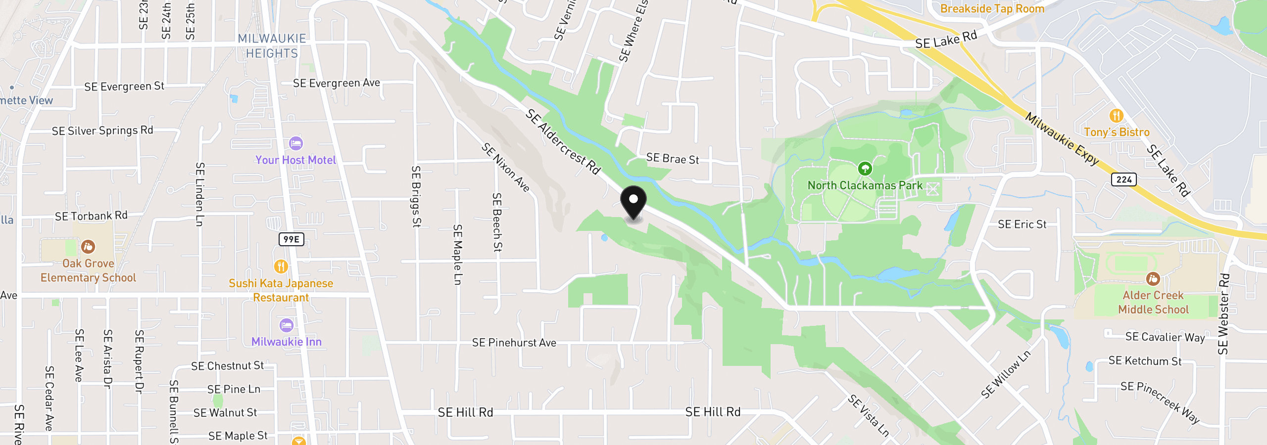 Map showing the location of 4410 SE Aldercrest Rd, Milwaukie, OR 97222