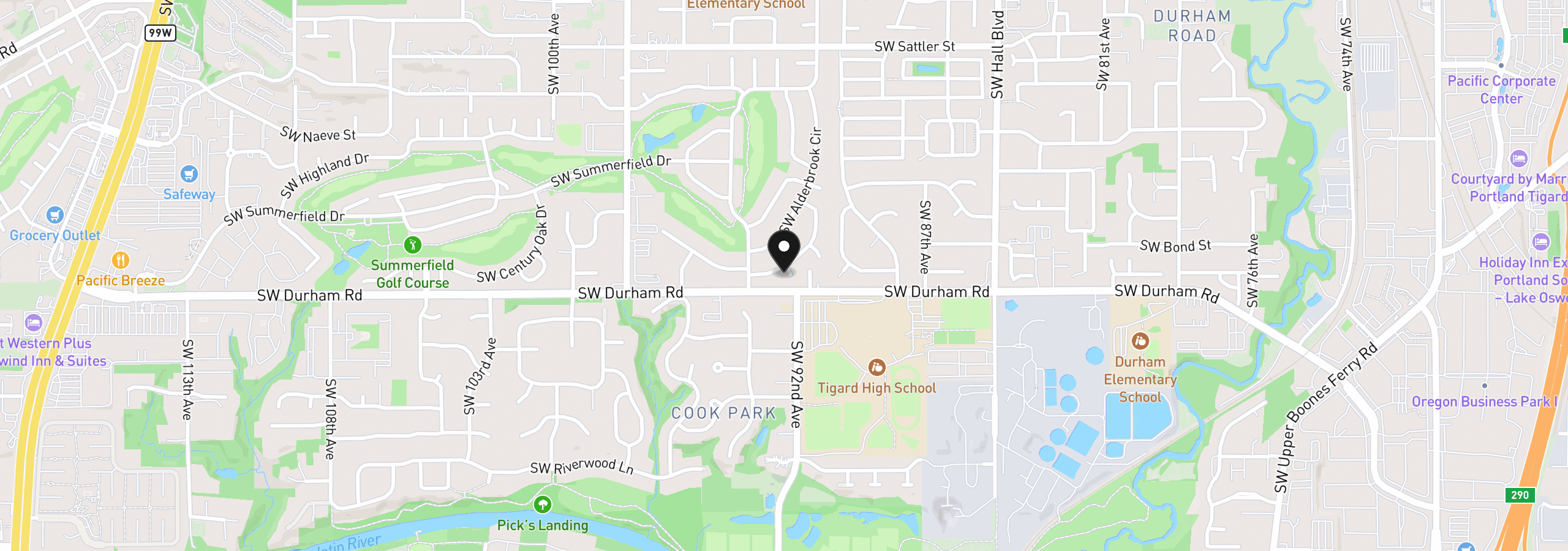 Map showing the location of 15910 SW Oak Meadow Ln, Tigard, OR 97224