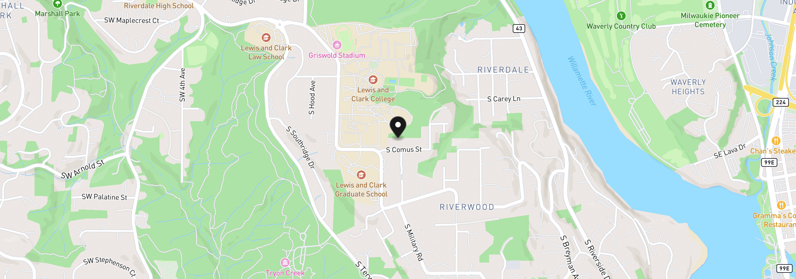 Map showing the location of 965 S Comus St, Portland, OR 97219