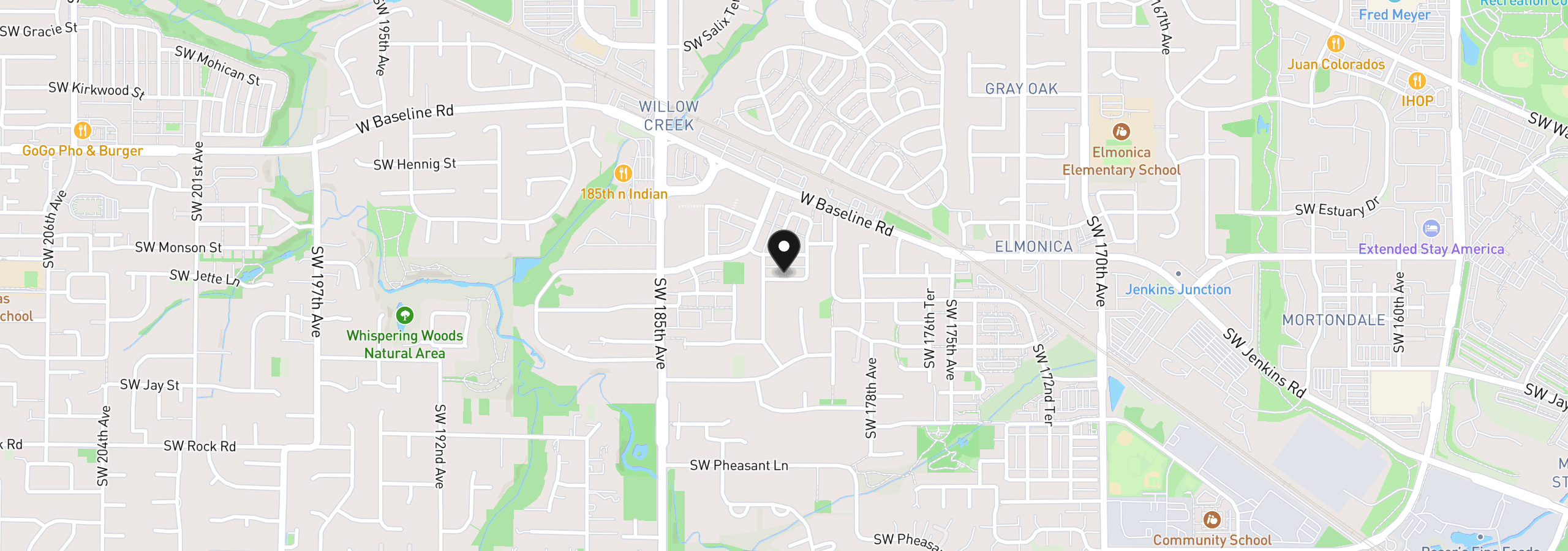 Map showing the location of 18095 SW Hoover Ln, Beaverton, OR 97003