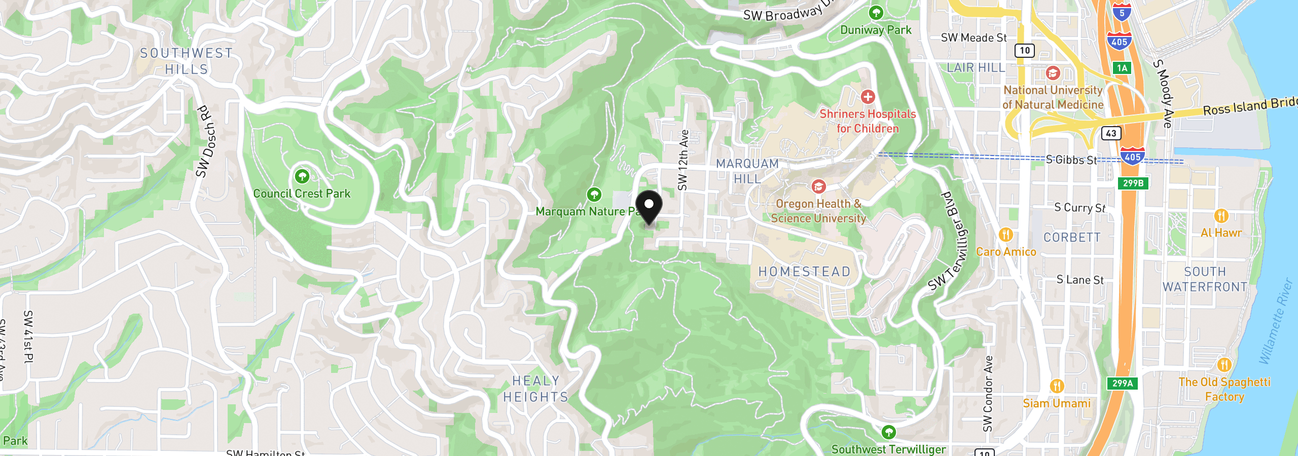 Map showing the location of 3523 SW 13th Ave, Portland, OR 97239