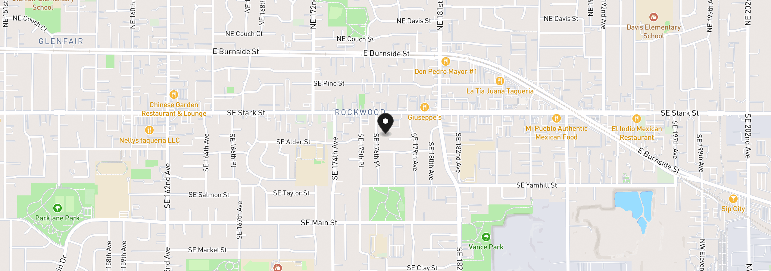 Map showing the location of 17707 SE Washington St, Portland, OR 97233